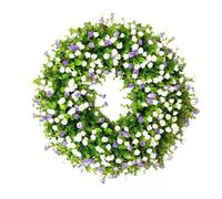 Colourful Artificial Spring/summer Wreath For Front Door, Handmade Rustic Decoration With Buttercup Flowers And Eucalyptus Green Leaves(Purple and white)