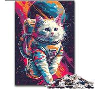 Colourful Astronaut Cat 1000 Piece Jigsaw Puzzles for Teenagers Gifts, Stress Reliever Difficult Challenge for Home Decoration for 14+ (26x38cm)