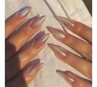 Colourful Aurora False Nails with Glue Stickers,Long French Fake Nails,24PCS Almond Full Cover Acrylic and Press on Nails no Glue Stick for Women and Girls Nail Art