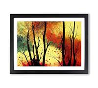 Colourful Autumn Forest Abstract Framed Wall Art Print A2 Black