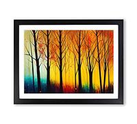 Colourful Autumn Forest Abstract Framed Wall Art Print A2 Black