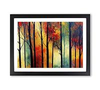 Colourful Autumn Forest Abstract Framed Wall Art Print A2 Black