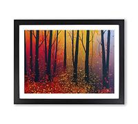Colourful Autumn Forest Abstract Framed Wall Art Print A2 Black