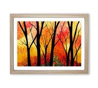 Colourful Autumn Forest Abstract Framed Wall Art Print A2 Oak