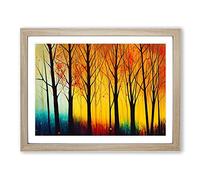 Colourful Autumn Forest Abstract Framed Wall Art Print A2 Oak