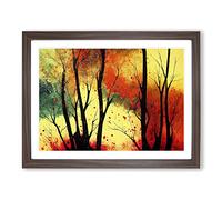 Colourful Autumn Forest Abstract Framed Wall Art Print A2 Walnut