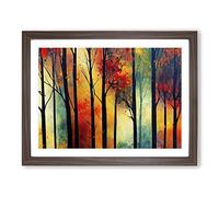 Colourful Autumn Forest Abstract Framed Wall Art Print A2 Walnut