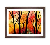 Colourful Autumn Forest Abstract Framed Wall Art Print A2 Walnut