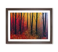Colourful Autumn Forest Abstract Framed Wall Art Print A2 Walnut