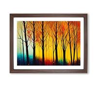 Colourful Autumn Forest Abstract Framed Wall Art Print A2 Walnut