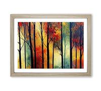 Colourful Autumn Forest Vol.1 Abstract Framed Print | A2 Oak Framed Wall Art | Ready to Hang | Abstract Landscape Picture | Living Room Bedroom Lounge Office