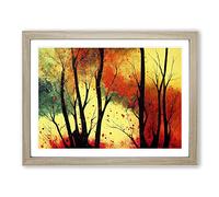 Colourful Autumn Forest Vol.2 Abstract Framed Print | A2 Oak Framed Wall Art | Ready to Hang | Abstract Landscape Picture | Living Room Bedroom Lounge Office