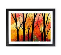 Colourful Autumn Forest Vol.4 Abstract Framed Print | A2 Black Framed Wall Art | Ready to Hang | Abstract Landscape Picture | Living Room Bedroom Lounge Office