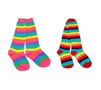 Colourful Baby World Kids Girls Cotton Rich Rainbow Striped Knee Socks (3-5 Years, Red and Pink (Twin Pack))