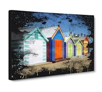 Colourful Beach Huts in Melbourne Australia No.1 Modern CB Canvas Print | Gallery Wrapped 30mm Frame Wall Art | 30x20 inches | Ready to Hang | Modern Seascape Picture | Living Room Lounge Office