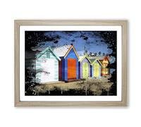 Colourful Beach Huts in Melbourne Australia No.1 Modern CB Framed Print | A4 Oak Framed Wall Art | Ready to Hang | Modern Beach Picture | Living Room Bedroom Lounge Office