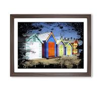 Colourful Beach Huts in Melbourne Australia No.1 Modern CB Framed Print | A4 Walnut Framed Wall Art | Ready to Hang | Modern Beach Picture | Living Room Bedroom Lounge Office