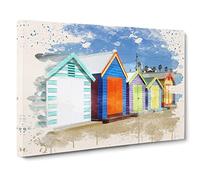 Colourful Beach Huts in Melbourne Australia No.1 Modern FC Canvas Print | Gallery Wrapped 30mm Frame Wall Art | 30x20 inches | Ready to Hang | Modern Seascape Picture | Living Room Lounge Office