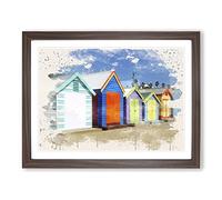 Colourful Beach Huts in Melbourne Australia No.1 Modern FC Framed Print | A4 Walnut Framed Wall Art | Ready to Hang | Modern Beach Picture | Living Room Bedroom Lounge Office
