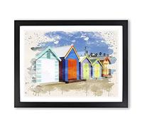 Colourful Beach Huts in Melbourne Australia No.1 Modern FC Framed Wall Art Print, Ready to Hang Picture for Living Room Bedroom Home Office Décor, Black A4 (34 x 25 cm)