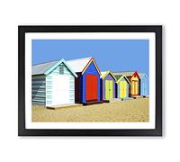 Colourful Beach Huts in Melbourne Australia No.1 Modern Framed Print | A4 Black Framed Wall Art | Ready to Hang | Modern Beach Picture | Living Room Bedroom Lounge Office