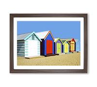 Colourful Beach Huts in Melbourne Australia No.1 Modern Framed Print | A4 Walnut Framed Wall Art | Ready to Hang | Modern Beach Picture | Living Room Bedroom Lounge Office