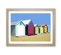 Colourful Beach Huts in Melbourne Australia No.1 Modern Framed Wall Art Print, Ready to Hang Picture for Living Room Bedroom Home Office Décor, Oak A4 (34 x 25 cm)