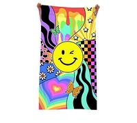 Colourful Beach Towels with Cute Emoji Smiley Faces - Microfibre Bath Towel for Pool and Beach - Girls Bath Towel 130CM X 80CM