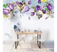 Colourful Beautiful Roses Plants Vines Butterflies 3D Wallpaper Silky Texture Home Study Office Grey Dining Room Sofa Bedroom Living Room TV Backdrop-350cm×256cm