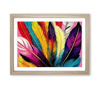 Colourful Bird Feathers Vol.5 Framed Print | A2 Oak Framed Wall Art | Ready to Hang | Modern Nature Picture | Living Room Bedroom Lounge Office
