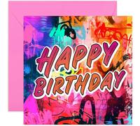 Colourful Birthday Card for Teenager Boy or Girl - Graffiti Style Greeting Card - Happy Birthday Wording - For Him or Her - 13th 14th 15th Birthday Card for Grandson GRanddaughter Niece Nephew