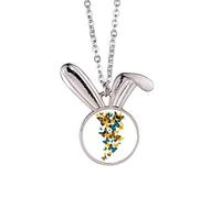 Colourful Blue Yellow Flower Rabbit Necklace Pendant Bunny Animal Jewelry Gift