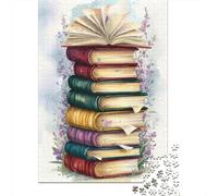 Colourful Book Stack 1000 Piece Jigsaw Puzzle Paper Puzzle Game for Adults Artistic Reading Atmosphere Relaxing Focus Decoration 52x38cm/1000pcs