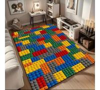 Colourful Building Block Puzzle Print Area Rug, Soft Non-Slip Bedroom Carpet for Boys Girls Teenagers, Gaming Room Floor Mat, Vibrant Geometric Home Decor, Modern Indoor Decor, 120x160 cm, Color 6