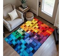 Colourful Building Block Puzzle Print Area Rug, Soft Non-Slip Bedroom Carpet for Boys Girls Teenagers, Gaming Room Floor Mat, Vibrant Geometric Home Decor, Modern Indoor Decor, 80x160 cm, Color 3