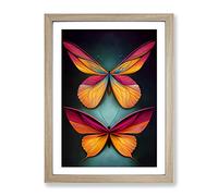 Colourful Butterflies No.2 Framed Print for Living Room Bedroom Home Office Décor, Wall Art Picture Ready to Hang, Oak A4 Frame (34 x 25 cm)