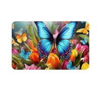 Colourful Butterfly and Floral Front Door Mat, Dirt Trapper Floor Mats All-Weather Heavy Duty Welcome Mats for Entryway Absorben Bath Mat Non-Slip Low Profile Doormat Area Rug 20" x 31.5"