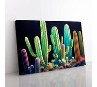 Colourful Cactus Canvas Wall Art Print Ready to Hang, Framed Picture for Living Room Bedroom Home Office Décor, 50x35 cm (20x14 Inch)