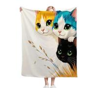 Colourful Cartoon Cat Pattern Single Size Throw Blanket 50x60 Inches, Fashion Microfiber 3D Print Throw for Home Decoration, Lightweight Flannel Blanket for Sofa Bed Chairs ab819