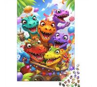 Colourful Cartoon Dinosaurs 1000 Piece Jigsaw Puzzle for Adults | 52x38cm Vibrant dinosaur characters and playful party scene make for a joyful screen-free activity to enjoy alone or with