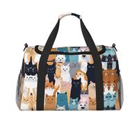 (Colourful Cartoon Horses) Durable Twill Travel Tote Bag Large Capacity Handheld & Crossbody Bag for Weekend Trips,Sports,and Outdoor Activities