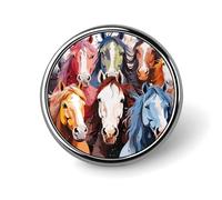 Colourful Cartoon Horses Lapel Pins Metal Pin Badge Personalized Pinback Button Badges Classic Round Badge Recognition Enamel Lapel Pin for Jackets, Backpacks, Bags
