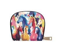 Colourful Cartoon Horses Print Coin Purse Wallet for Men&Women, Cute Leather Credit Card Holder Zipper Mini Pouch Change Purses, White, One Size, Coin Purse