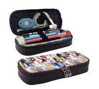 Colourful Cartoon Horses Print Leather Cosmetic Bag, Leather Flap Case, Spacious Coin Purse, Storage Bag, Black, One Size