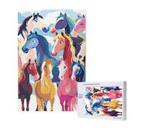 Colourful Cartoon Horses Printed Jigsaw Puzzle with Storage Box, Wooden Puzzle for Adults and Kids, 1000 Pieces Family Fun Decorative Game