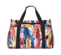 Colourful Cartoon Horses Printed Travel Duffel Bag, Large Capacity Carry On Hand Luggage Weekend Bag for Women Men Gym Weekend