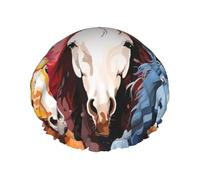 Colourful Cartoon Horses Shower Cap Reusable Elastic Bath Caps Waterproof Bath Hair Hat for Women Men Spa Salon Large Shower Bonnet Double Layer Bathing Hair Cap for Long Hair, Braids