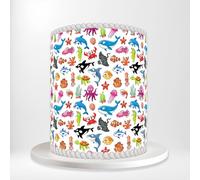 Colourful Cartoon Marine Life Animals Fish Crabs Starfish Wrap Around Print A4 Edible Paper Icing Sheet Cake Topper Side Ribbon Border Decor for Personalised Themed Decorations