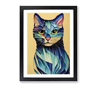 Colourful Cat No.3 Abstract Framed Print for Living Room Bedroom Home Office Décor, Wall Art Picture Ready to Hang, Black A4 Frame (34 x 25 cm)