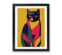 Colourful Cat No.4 Abstract Framed Print for Living Room Bedroom Home Office Décor, Wall Art Picture Ready to Hang, Black A3 Frame (34 x 46 cm)